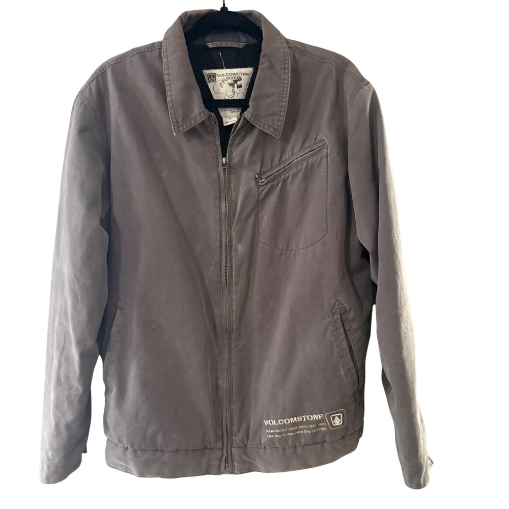 Volcom Stone Scout Vintage Y2k Mens M Gray Skater Canvas Fleece‎ Work Chore Coat